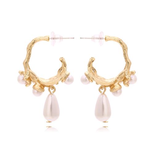 Kunststoff Perle Zink Legierung Ohrring, Zinklegierung, mit Kunststoff Perlen, plattiert, Modeschmuck, goldfarben, 26x40mm, verkauft von Paar