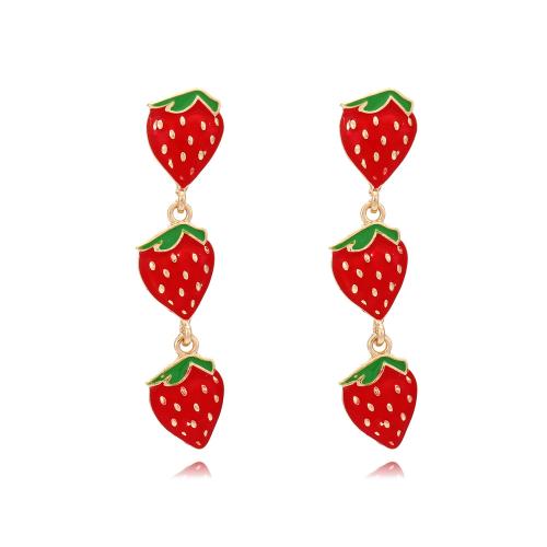 Enamel Zinc Alloy Drop Earring, Strawberry, plated, fashion jewelry, red 