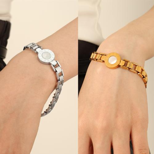 Titanium Steel Bracelet & Bangle, with White Shell, plated, fashion jewelry cm 