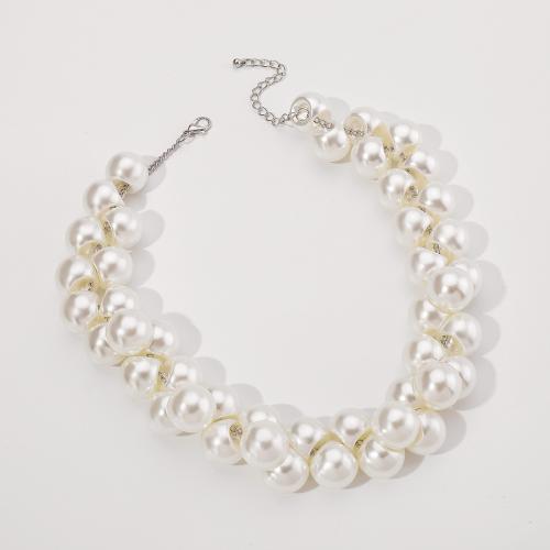 Plastik-Perlenkette, Kunststoff Perlen, handgemacht, Modeschmuck & für Frau, weiß, Länge:16.9-19.6 ZollInch, verkauft von PC