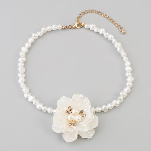 Plastik-Perlenkette, Kunststoff Perlen, handgemacht, Modeschmuck & für Frau & mit Strass, weiß, Länge:14.2-16.9 ZollInch, verkauft von PC