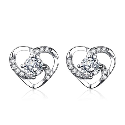 Cubic Zirconia Micro Pave Sterling Silver Earring, 925 Sterling Silver, Heart, micro pave cubic zirconia & for woman 