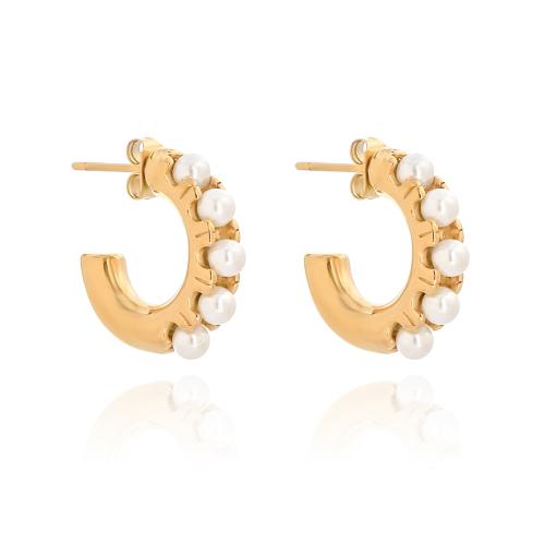 Stainless Steel Stud Earring, 316 Stainless Steel, with Plastic Pearl, plated, for woman 