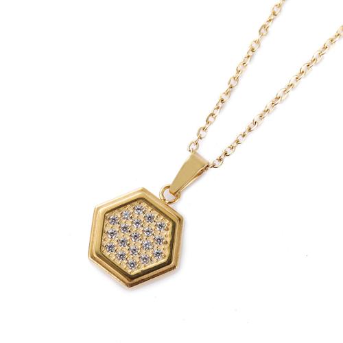 Cubic Zirconia Stainless Steel Necklace, 304 Stainless Steel, plated  & micro pave cubic zirconia & for woman, golden Approx 45 cm 