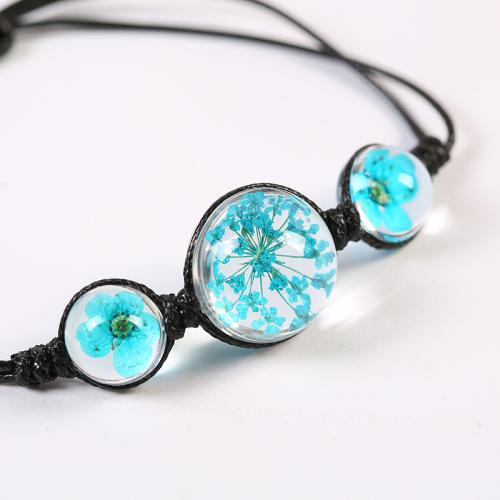 Glass Jewelry Beads Bracelets, with Dried Flower & Wax Cord, handmade, for woman cm 