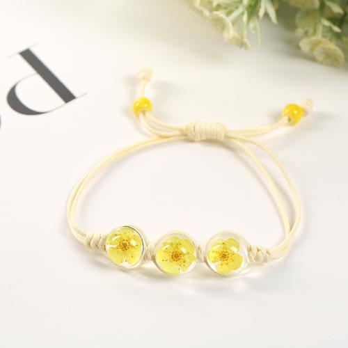 Bracelets de perle de bijou en verre, avec Fleurs séchées & corde de cire, fait à la main, pour femme, plus de couleurs à choisir cm, Vendu par PC