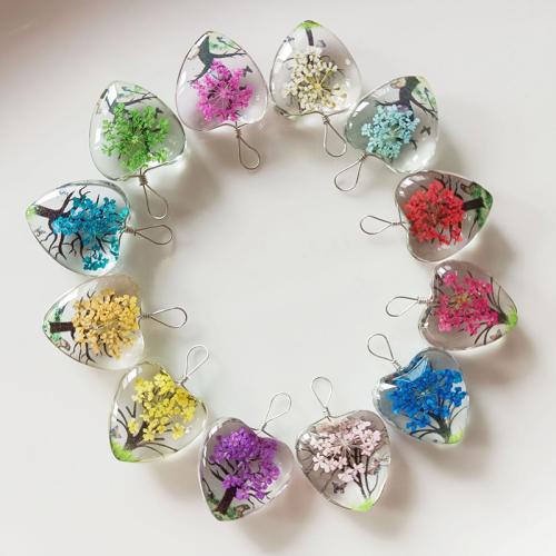 Glass Zinc Alloy Pendants, with Dried Flower & Glass, DIY 25mm 