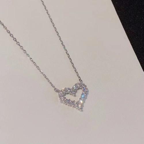 Rhinestone Zinc Alloy Necklace, with 304 Stainless Steel Chain, fashion jewelry & for woman & with rhinestone, silver color Approx 45 cm 