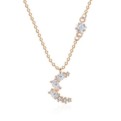 Cubic Zircon Micro Pave Brass Necklace, Moon, fashion jewelry & micro pave cubic zirconia & for woman Approx 40 cm 