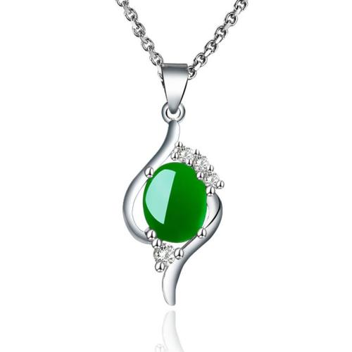 Cubic Zircon Micro Pave Brass Necklace, with Green Calcedony, fashion jewelry & micro pave cubic zirconia & for woman Approx 40 cm 