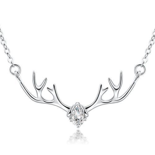 Sterling Silver Jewelry Necklace, 925 Sterling Silver, Antlers, fashion jewelry & for woman & with rhinestone Approx 40 cm 
