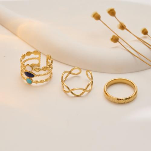 Ring Set, 304 Stainless Steel, three pieces & for woman & enamel, golden [