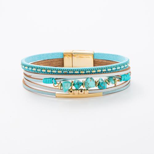 bracelet de cordon en PU , cuir PU, avec Gravier naturel, bijoux de mode & multicouche & unisexe, plus de couleurs à choisir, 30mm Environ 23 cm, Vendu par PC[