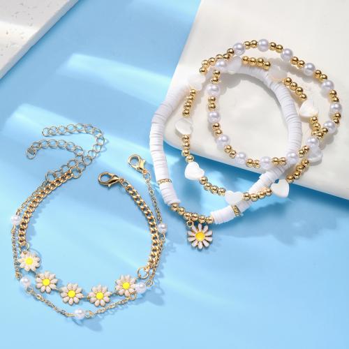 Polymer Clay Bracelets, Zinc Alloy, with Polymer Clay & Plastic Pearl, with 5CM extender chain, gold color plated, for woman & enamel, mixed colors cm 