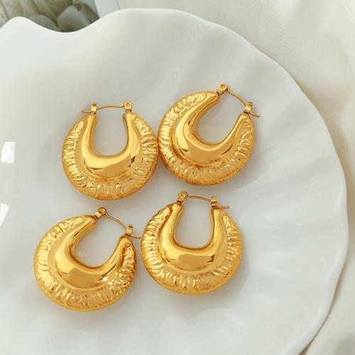 Titan Stahl Ohrringe, Titanstahl, plattiert, Modeschmuck, goldfarben, 32x33mm, verkauft von Paar