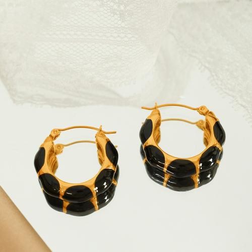Titanium Steel Earrings, plated, fashion jewelry & epoxy gel, golden 