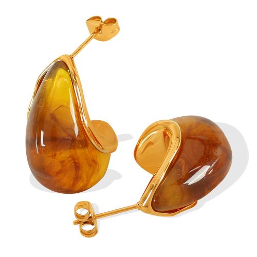 Titan Stahl Ohrringe, Titanstahl, mit Harz, plattiert, Modeschmuck, keine, 16.4x24.3mm, verkauft von Paar