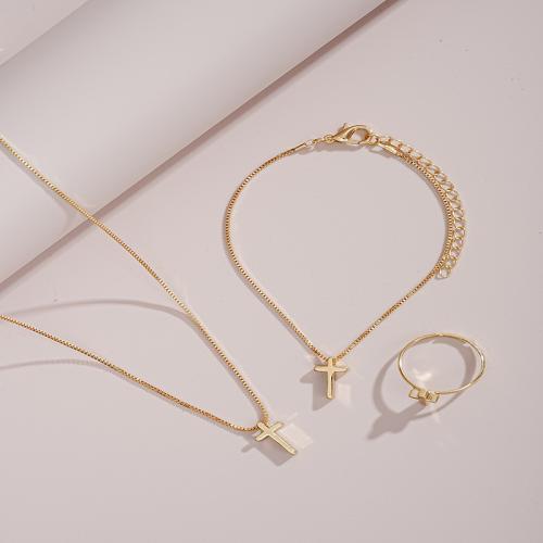 Fashion Zinc Alloy Jewelry Sets, finger ring & bracelet & necklace, plated, three pieces & fashion jewelry & for woman [