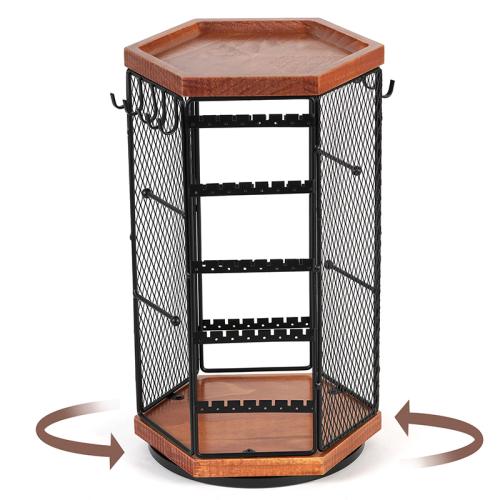 Multi Purpose Jewelry Display, Iron, with Wood, durable & rotatable & multifunctional, black 