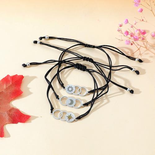 Fashion Create Wax Cord Bracelets, 304 Stainless Steel, with Wax Cord, polished, 3 pieces & Unisex Approx 16-28 cm 