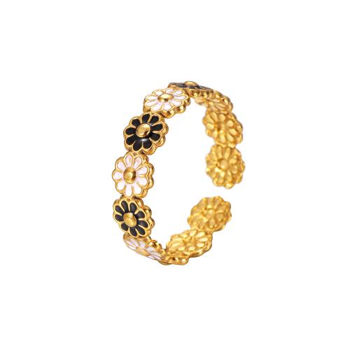 Emaille Edelstahl Ringe, 304 Edelstahl, gänseblümchenMargerite, Modeschmuck & für Frau, goldfarben, verkauft von PC[