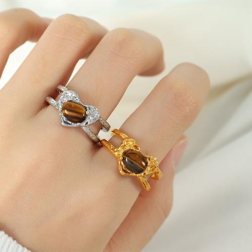 Titanium Steel Finger Ring, with turquoise & Tiger Eye, plated, fashion jewelry US Ring 