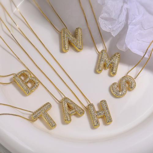 Cubic Zircon Micro Pave Brass Necklace, Alphabet Letter, plated, fashion jewelry & micro pave cubic zirconia, golden cm 