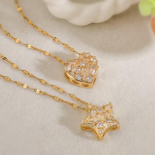 Cubic Zircon Micro Pave Brass Necklace, with 5cm extender chain, plated, fashion jewelry & micro pave cubic zirconia, golden cm 