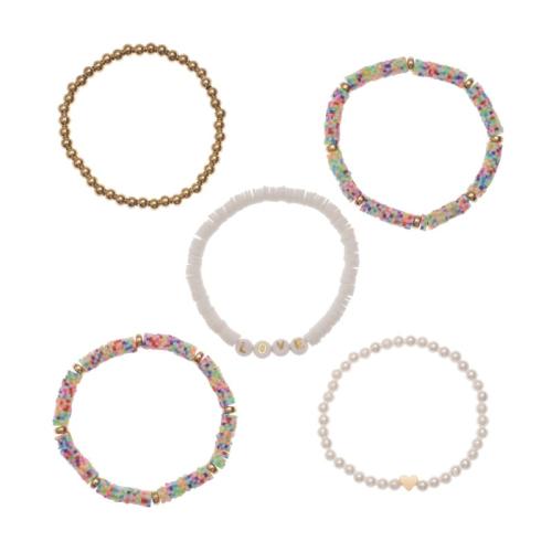 pulseras de perlas de aleación de zinc, con Arcilla polimero & Perlas plásticas & Acrílico, hecho a mano, 5 piezas & Estilo bohemio & para mujer, más colores para la opción, longitud:aproximado 16-30 cm, Vendido por Set