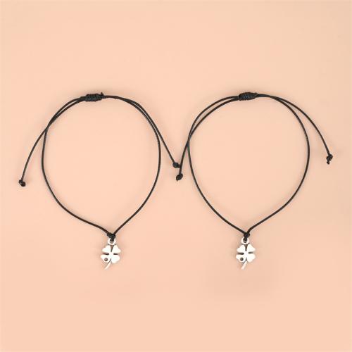 Fashion Create Wax Cord Bracelets, Zinc Alloy, with Wax Cord, plated, 2 pieces & for woman, black Approx 18-30 cm 