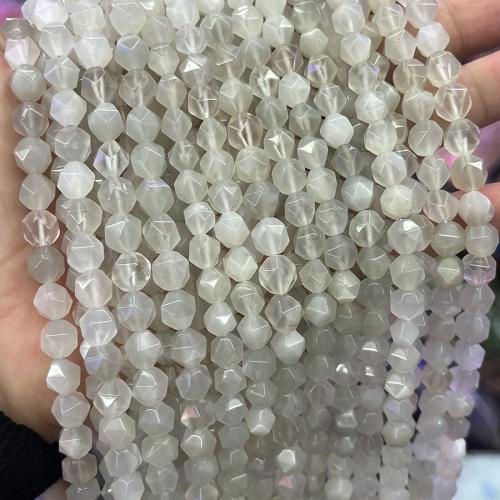 Natural Moonstone Beads, Polygon, fashion jewelry & DIY & faceted, light grey, 8mm Approx 38 cm 