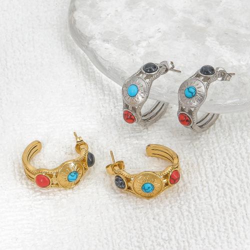 Stainless Steel Stud Earring, 304 Stainless Steel, with Gemstone, Vacuum Ion Plating, fashion jewelry & for woman 24mm 