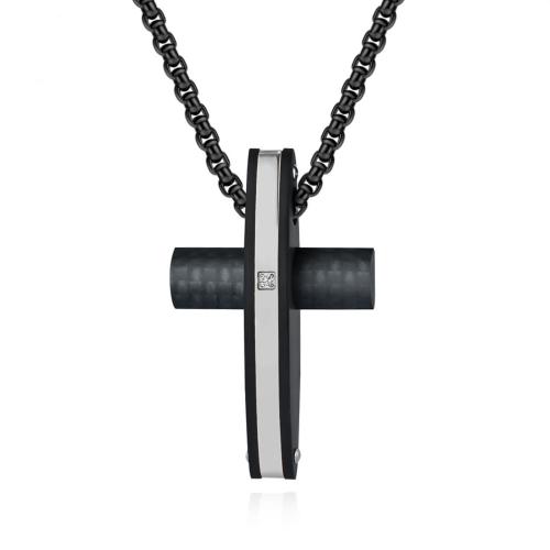 Stainless Steel Jewelry Necklace, 304 Stainless Steel, with Carbon Fibre, Cross, Vacuum Ion Plating, fashion jewelry & for man Approx 60 cm 