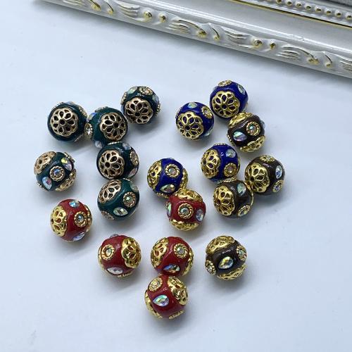 Rhinestone Zinc Alloy Beads, Round, gold color plated, DIY & enamel & with rhinestone 16mm [