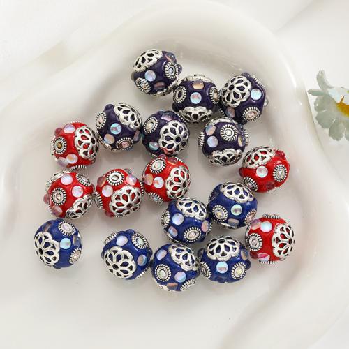 Rhinestone Zinc Alloy Beads, with Clay, silver color plated, DIY & with rhinestone 16mm [