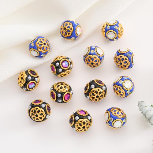 Rhinestone Zinc Alloy Beads, with Clay, gold color plated, DIY & with rhinestone 16mm [