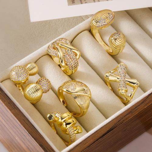 Цирконий Micro Pave Латунь палец кольцо, Другое покрытие, ювелирные изделия моды & различные модели для выбора & инкрустированное микро кубического циркония, золотой, продается PC