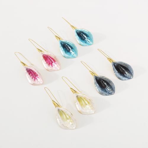 Enamel Zinc Alloy Drop Earring, petals, gold color plated, fashion jewelry & for woman 