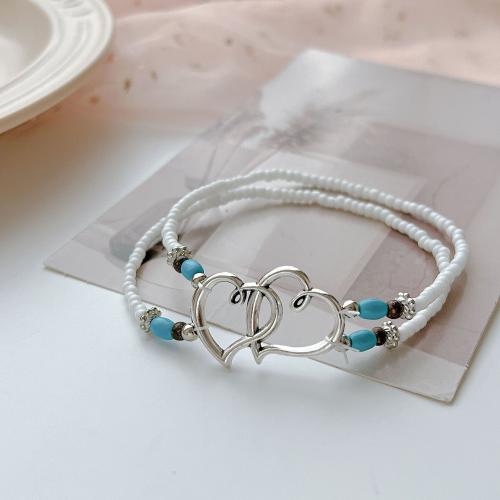 Zinc Alloy Anklet, Seedbead, with turquoise & Zinc Alloy, Double Layer & fashion jewelry & for woman cm 