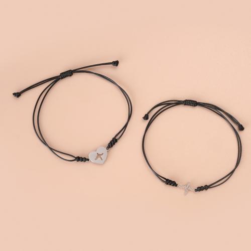 Fashion Create Wax Cord Bracelets, Zinc Alloy, with Wax Cord, plated, 2 pieces & Unisex Approx 16-30 cm 