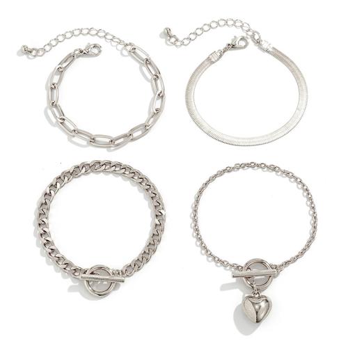 Zinc Alloy Bracelet Set, with aluminum chain & brass chain & iron chain, plated, 4 pieces & punk style & for woman 