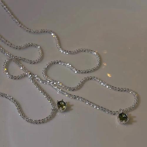 Корень Циркон Микро вымощает Серебряное ожерелье, 925 пробы, ювелирные изделия моды & инкрустированное микро кубического циркония & Женский, длина:Приблизительно 40 см, продается PC