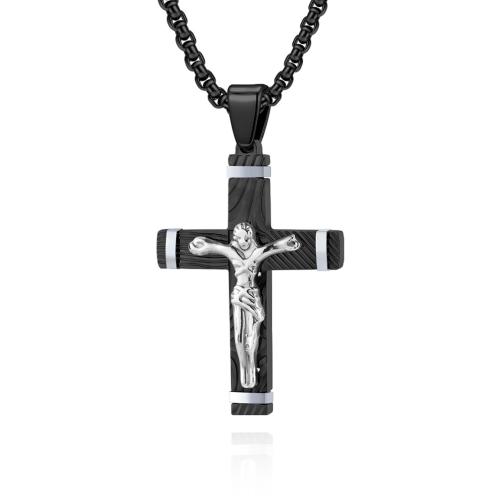 Stainless Steel Jewelry Necklace, 304 Stainless Steel, Cross, Vacuum Ion Plating, fashion jewelry & for man 