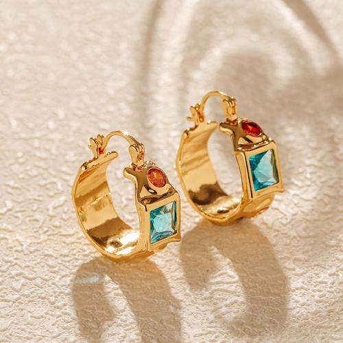 Cubic Zirconia Micro Pave Brass Earring, plated, fashion jewelry & micro pave cubic zirconia, golden 