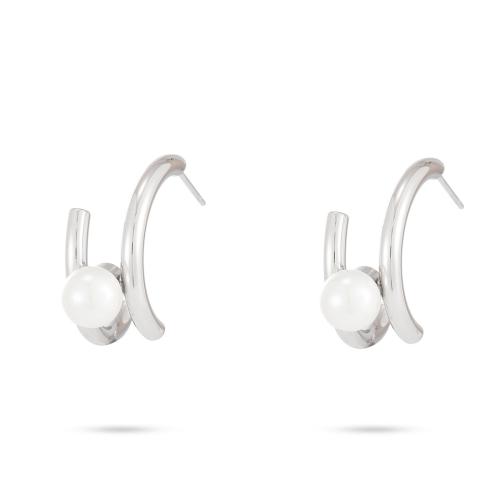 Stainless Steel Pearl Stud Earring, 304 Stainless Steel, with Plastic Pearl, plated, for woman [