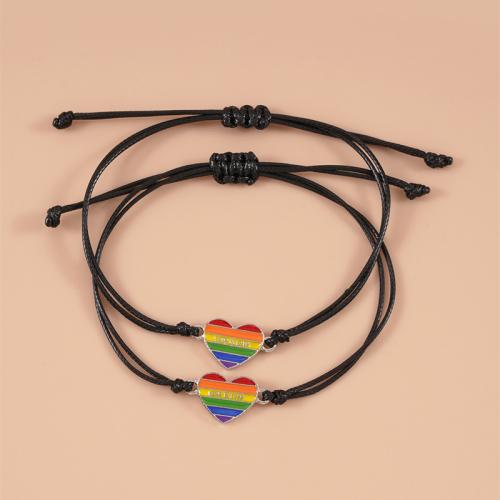 Fashion Create Wax Cord Bracelets, Zinc Alloy, with Wax Cord, plated, 2 pieces & Unisex & enamel, multi-colored 