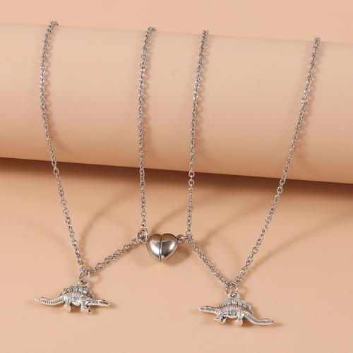 Couple Zinc Alloy Necklace, with 304 Stainless Steel Chain & Magnet, with 5cm extender chain, plated, 2 pieces & Unisex silver color cm [