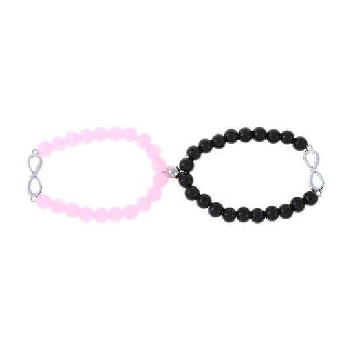 Couple Bracelet, Zinc Alloy, with Magnet & Obsidian & Crystal, plated, 2 pieces & Unisex Approx 18-32 cm 