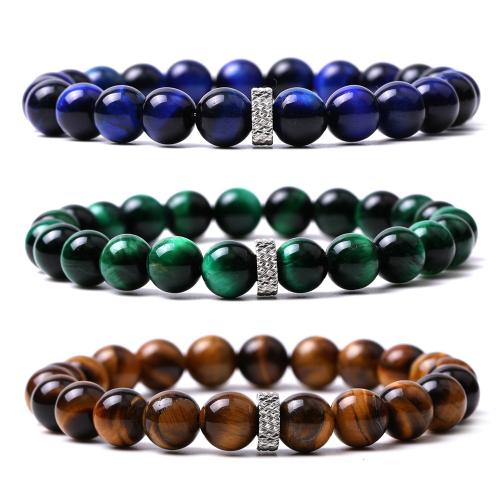 Gemstone Bracelets, with 304 Stainless Steel, Round, fashion jewelry & Unisex Bead diameter about 8-8.5mm Approx 18.5-19 cm [