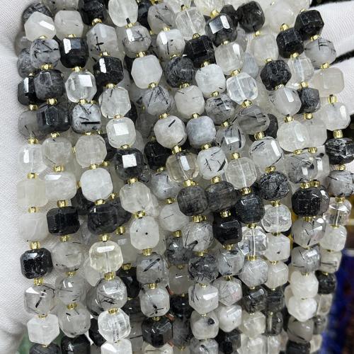 Rutilated Quartz Beads, Black Rutilated Quartz, Square, fashion jewelry & DIY & faceted, mixed colors Approx 38 cm [